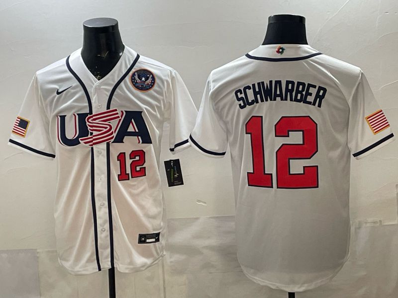 Men 2026 World Cub USA #12 Schwarber White Game Nike MLB Jersey style 007